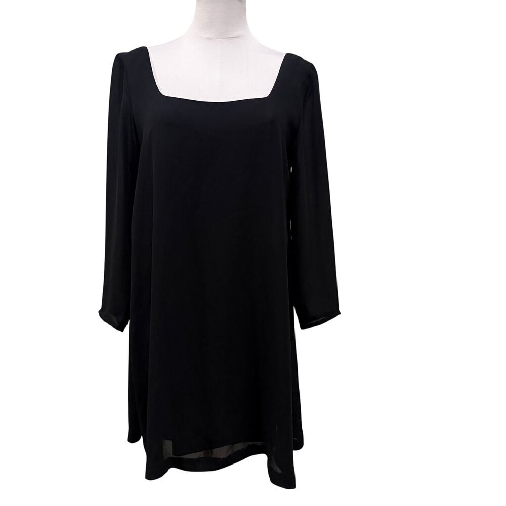 Anna Sui Black Mini Dress 6 Bow Square Neck Long Sleeve Flowy A line Chic Luxury